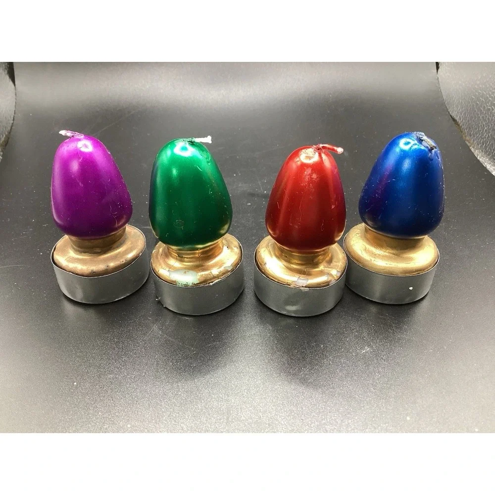 Vtg Set of 4 Holiday Lights Candles Giftco Original Box Blue Red Green Purple‎
